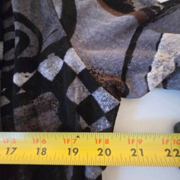 Whispers Womens Open Front Gray Black Print Mesh Cardigan Duster Top Large - Picture 6 of 10
